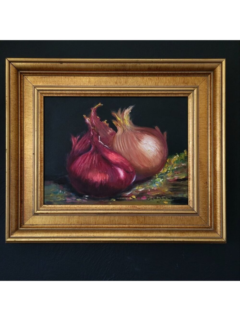 Vtg Red Onion Oil Painting By Gerolama Mae Pollizze Still Life Art Oil On Canvas
